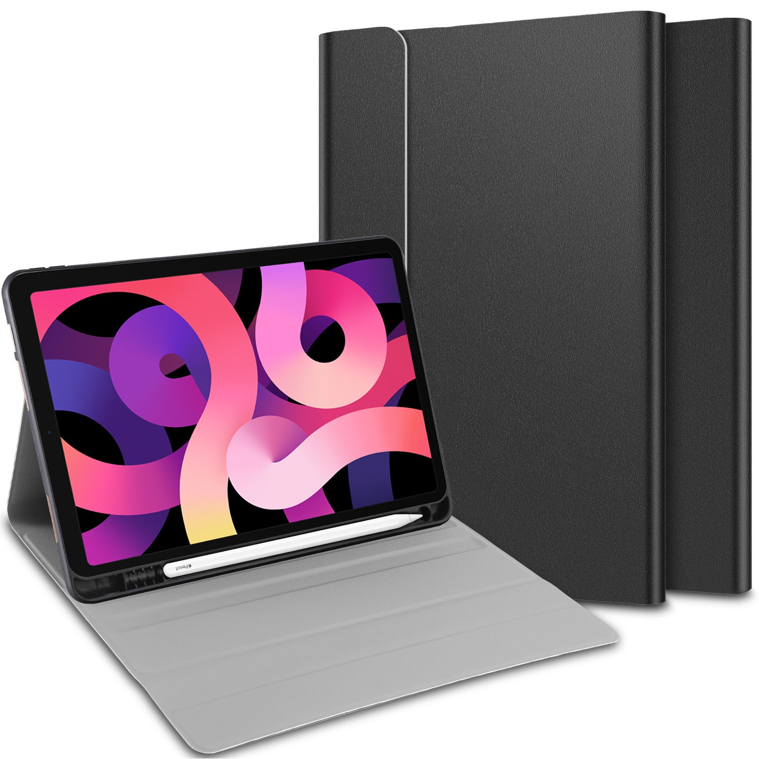 Tri-fold Stand for iPad Air (2020) Smart Leather Tablet Case with Pen Slot - Black Tri-fold Stand for iPad Air (2020) Smart Leather Tablet Case with Pen Slot - Black